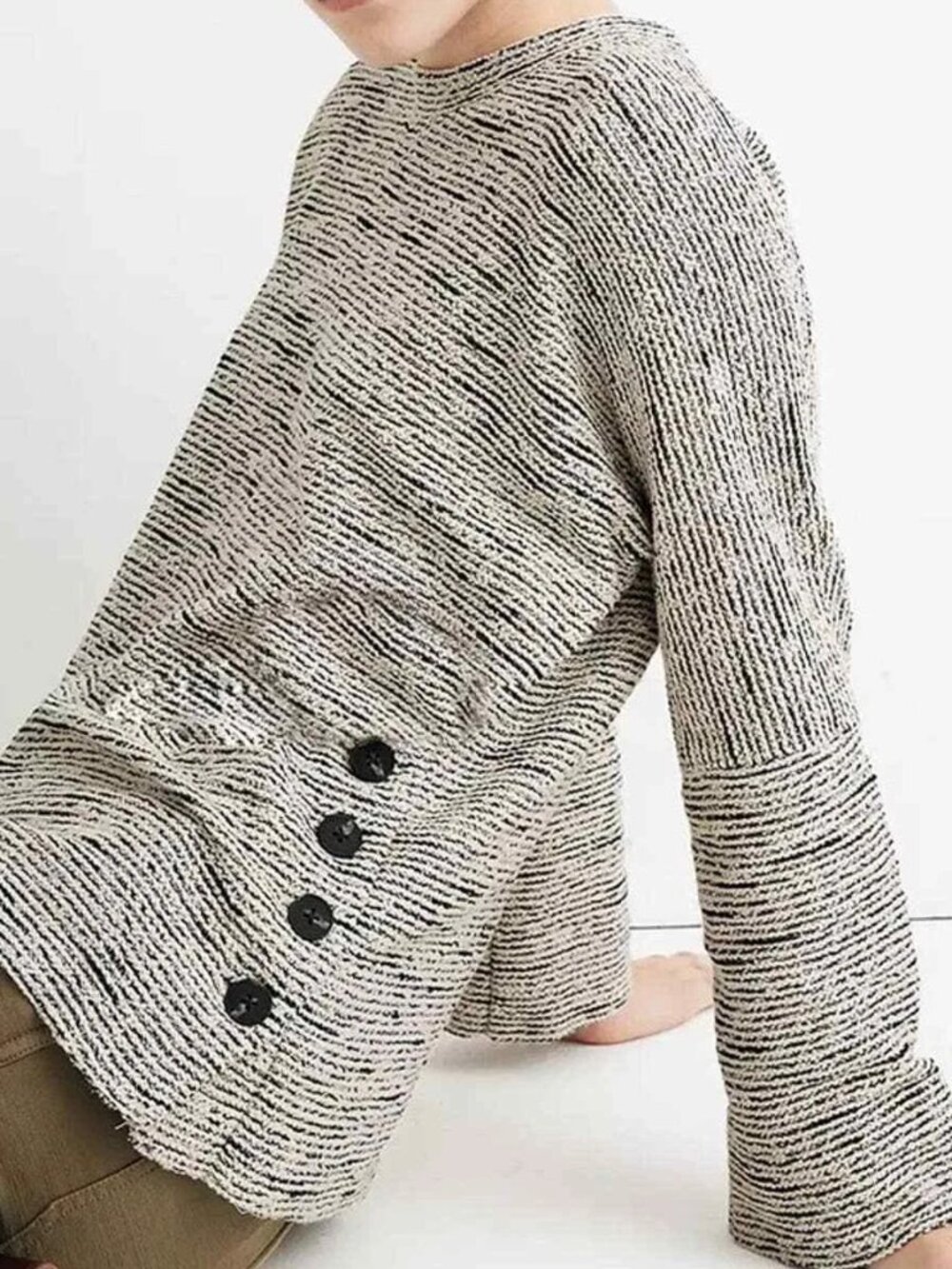 Madewell Texture & Thread Side Button Sweater (Black/White) XXS